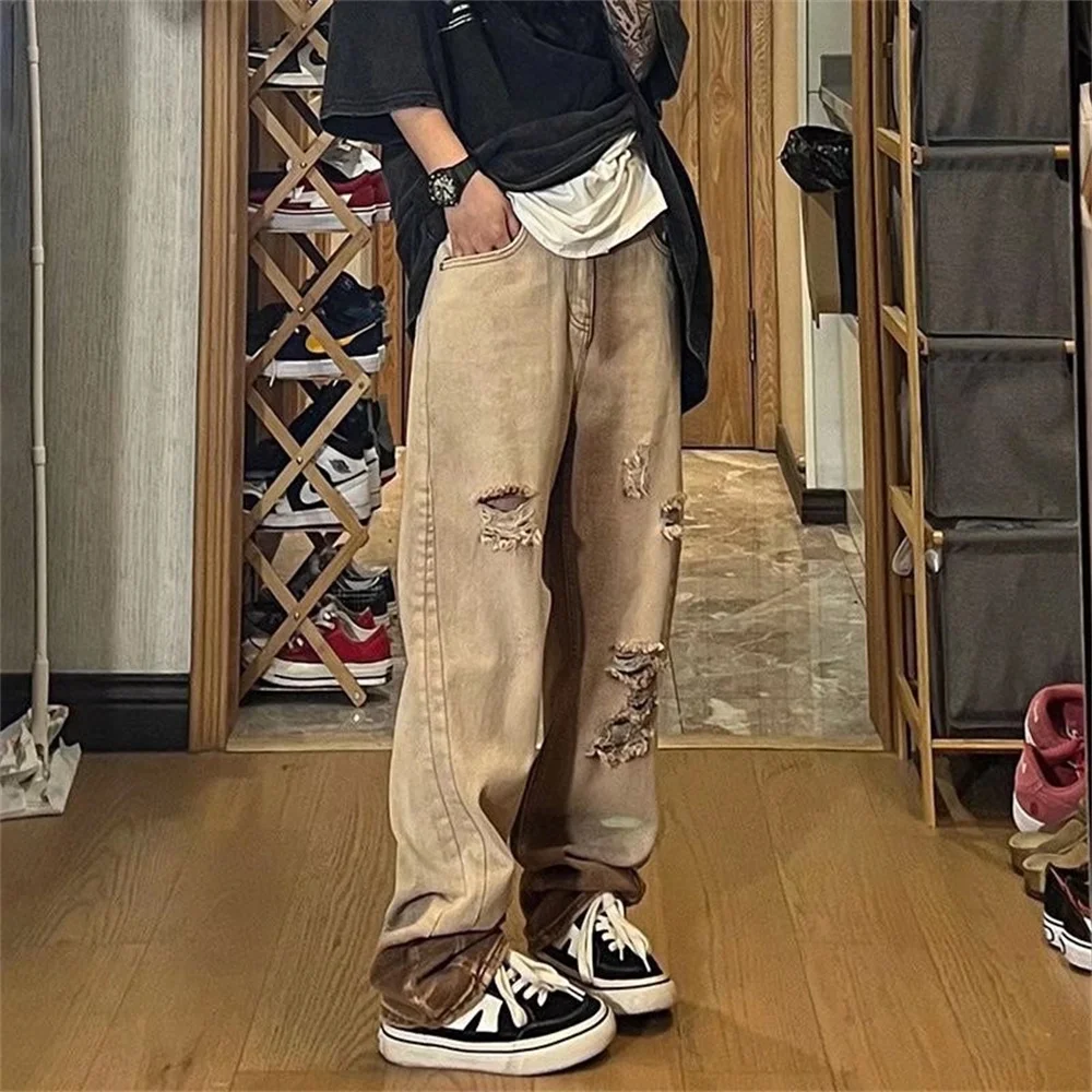 Wide Leg Cargo Pants 2023 Streetwear Baggy men Jeans Spring Autumn Men Korean Fashion Loose Straight Male Brand Clothing Black