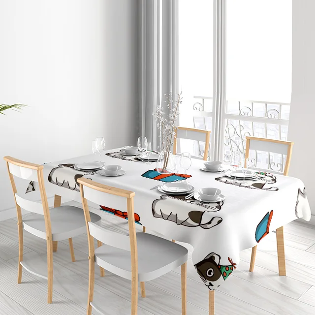 Tovaglia con motivo animale Cucina Sala da pranzo Decorazione Tessili per la casa Design con stampa bianca Copritavolo in cotone e lino Decorativo Sh 3