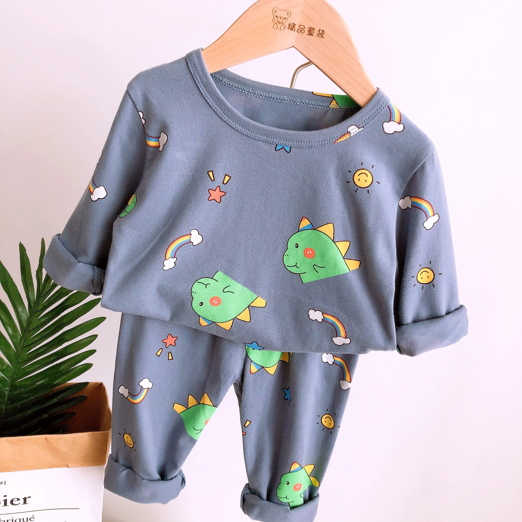 Children's Four Seasons Long sleeved Comfortable Full Print Cartoon Pajama Set 2PCS Children's Sleeping Round Neck Clothes cotton pajamas set