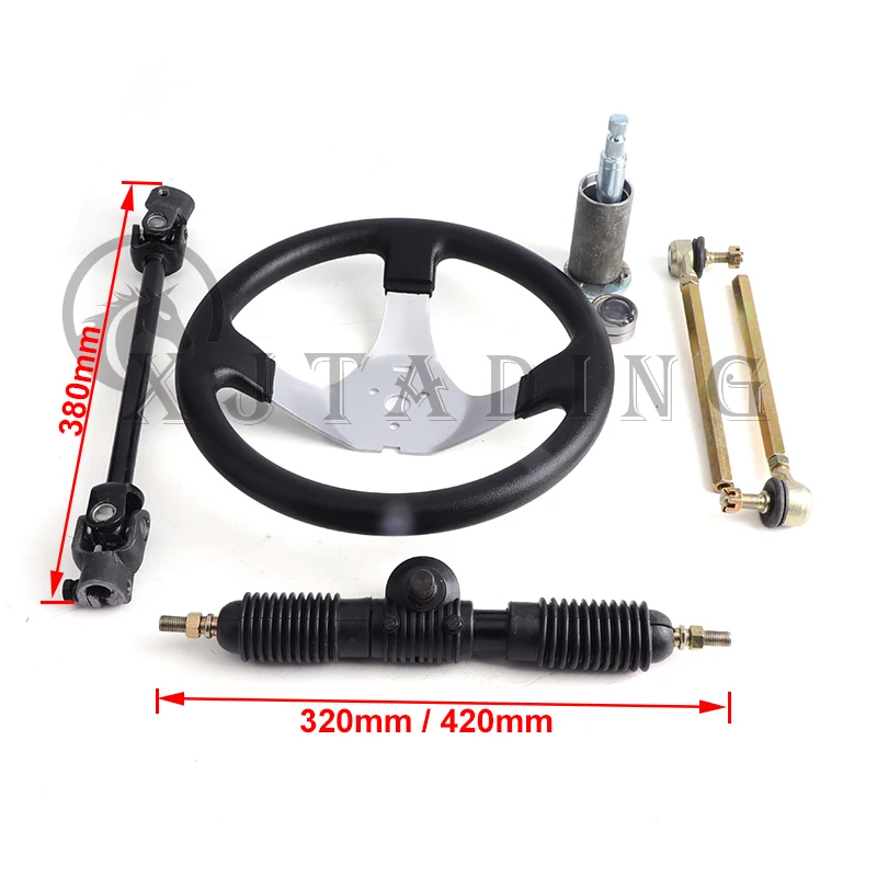 

110CC Go Kart DIY ATV Quad Bike Steering Wheel Set 320mm/420mm Gear Rack Pinion Tie Rod Rack Adjustable Shaft Steering Knuckle