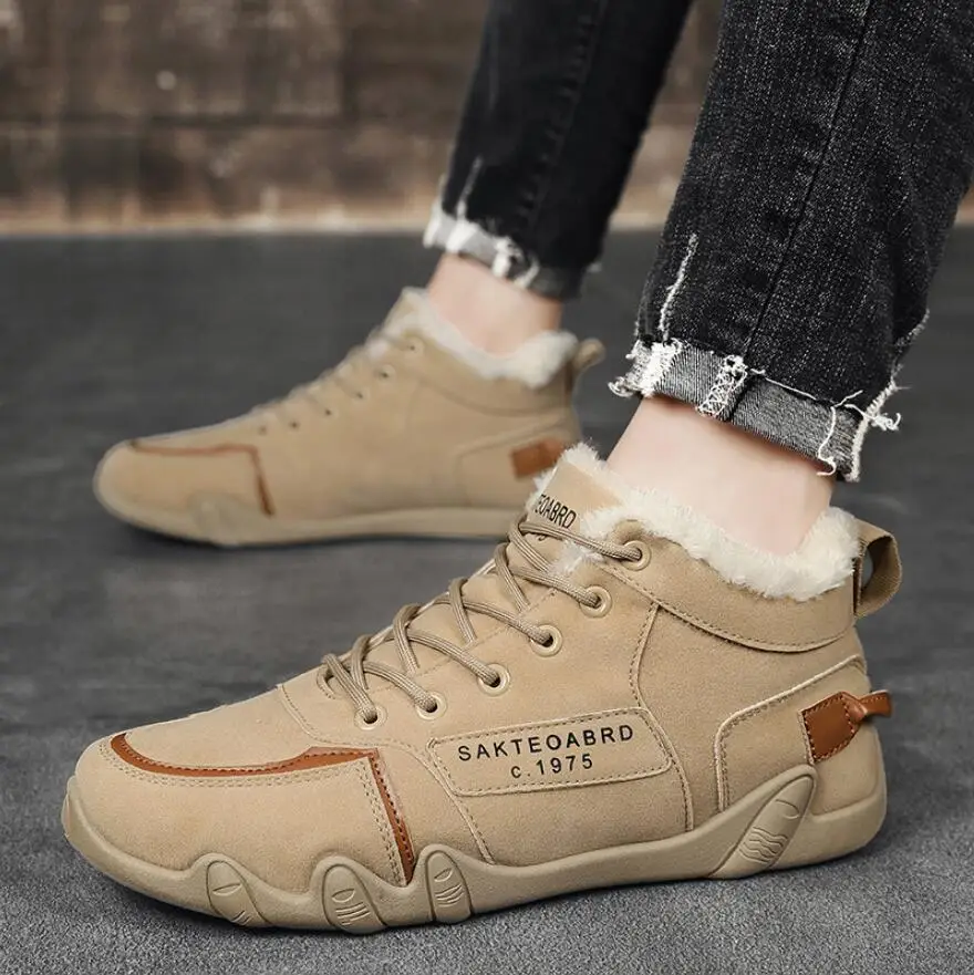 

Winter Warm Sneakers Men Boots Leather Ankle Boots Men Winter Work Shoes Men Military Fur Snow Boots For Men Botas Designer Boot