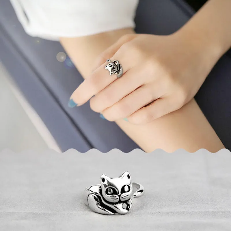 Schöne Cartoon Tropfen Öl Katze offene Ringe für Frauen Männer Vintage Mode Tier Katze Eröffnung Fingerring Schmuck Geschenke Großhandel – Detail 10