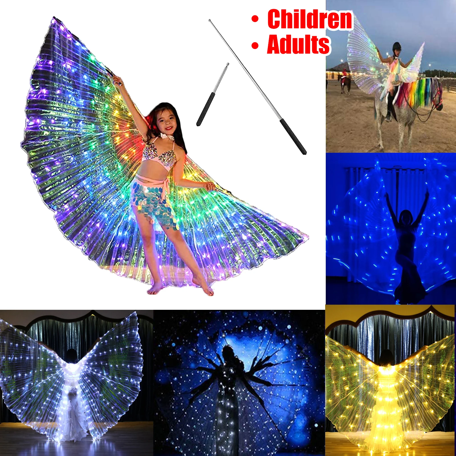 LED Isis Flügel bunte LED Schmetterling Flügel mit Teleskops täbchen Weihnachten leuchten Performance Kostüm Bauchtanz Flügel – Detail 3