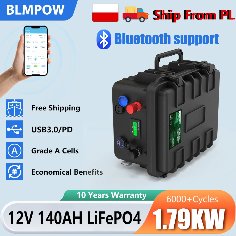 

LiFePO4 12V 140AH 100AH 120AH 80AH Battery Pack 12.8V Lithium Battery 6000+ Cycles With Bluetooth BMS Grand A Cells For Boat RV