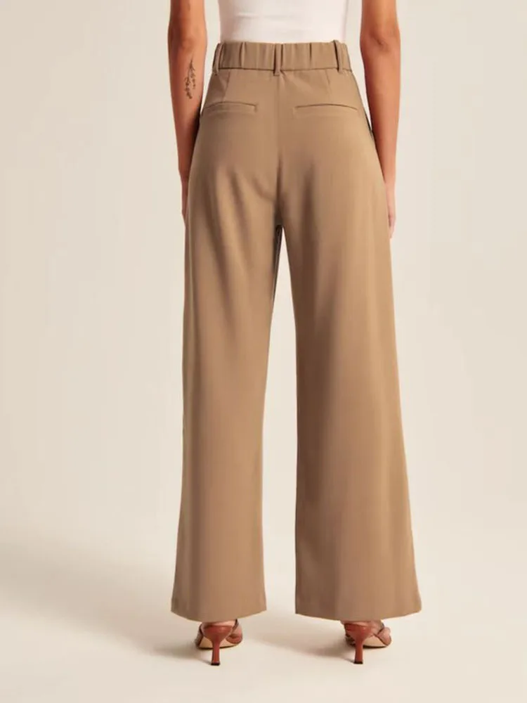 Commuter Drape Feels Slimmer Real Back Pocket High Waist Wide Leg Pants 100% Matching Belt Wide Casual Suit Pants