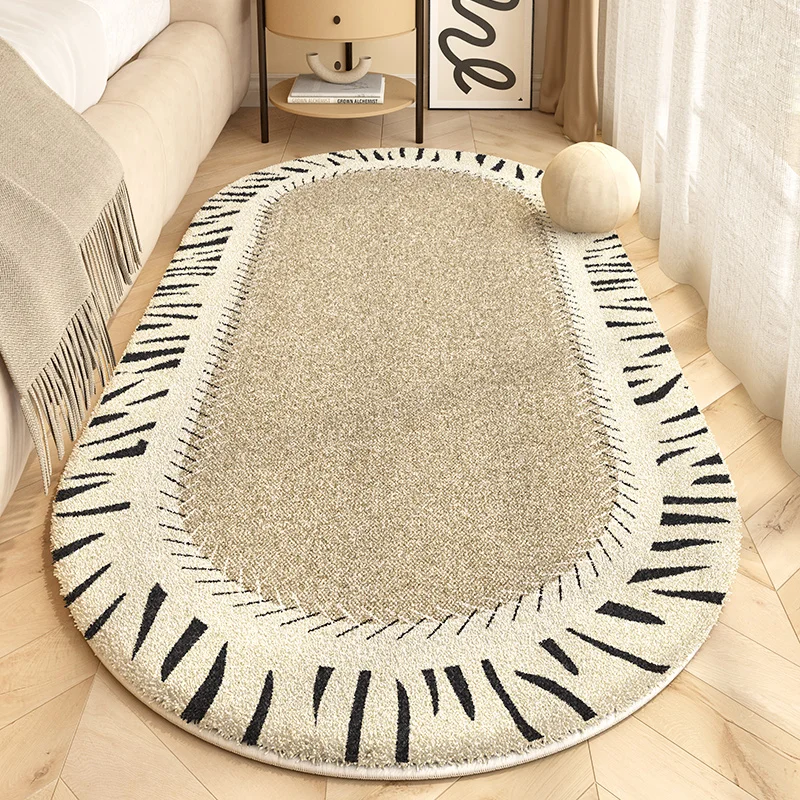 Retro Style Bedroom Decoration Plush Carpet Oval Bedside Rug Fluffy Soft Carpets for Living Room Home Washable Thicken Floor Mat 2