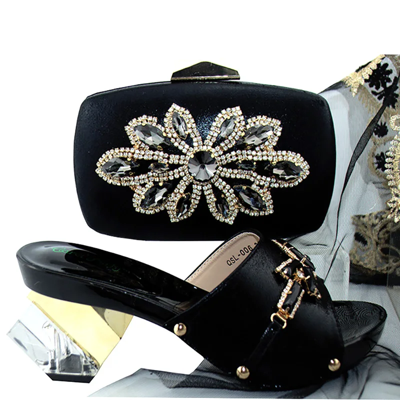 

African Matching Shoes And Bag Set Italian Design In Women Party Ladies Shoes And Bag Set In Black Color
