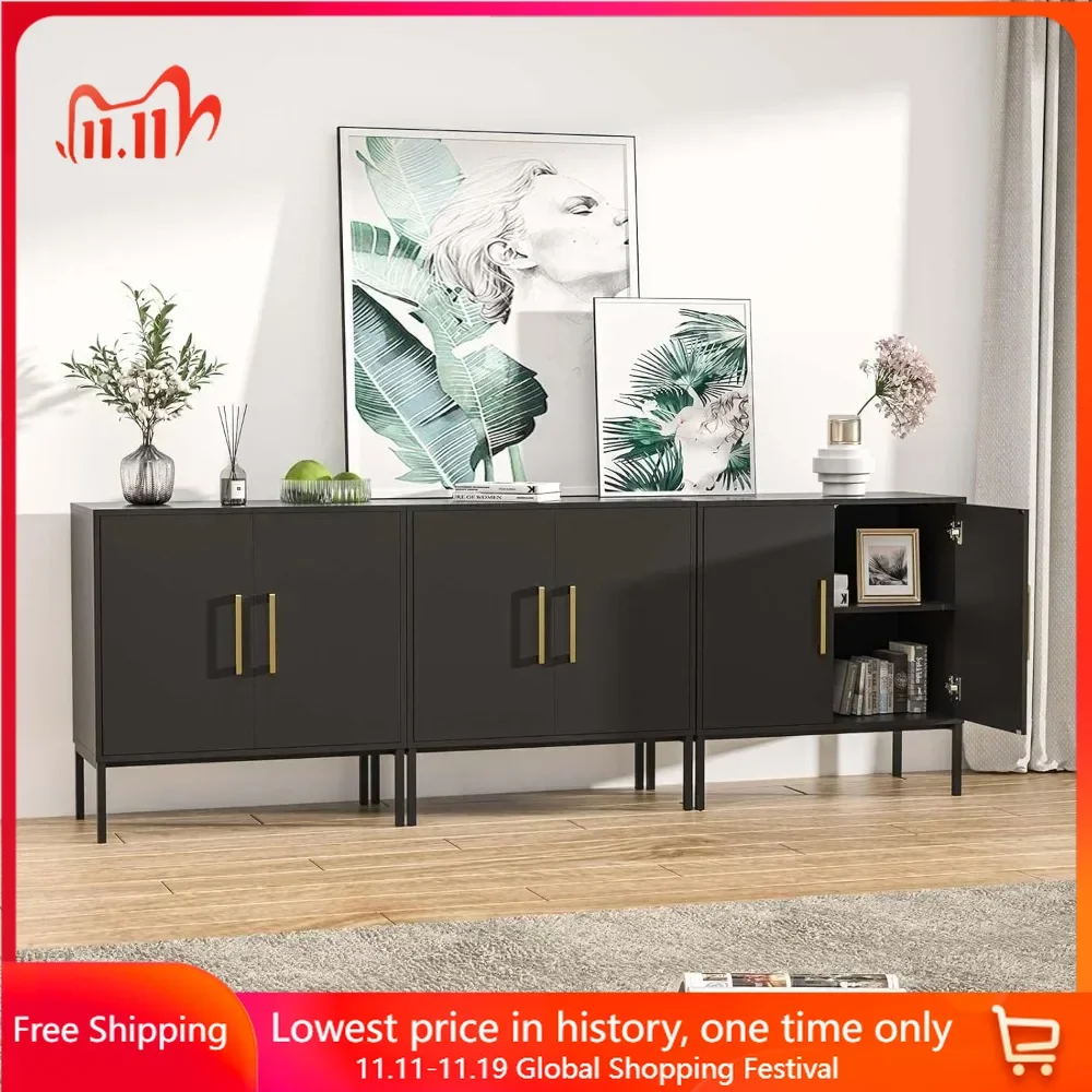 Sideboard Buffet Cabinet, Modern Sideboard Buffet Cabinets, Set of 3 Accent Storage Cabinet with Doors and Adjustable Shelf