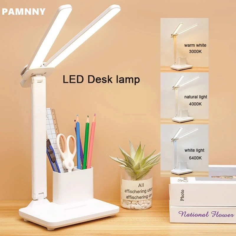 

Double Headed Led Desk Lamp Student Eye Protection Reading Light Children's Bedroom Bedside Three Color Touch Dimming Table Lamp