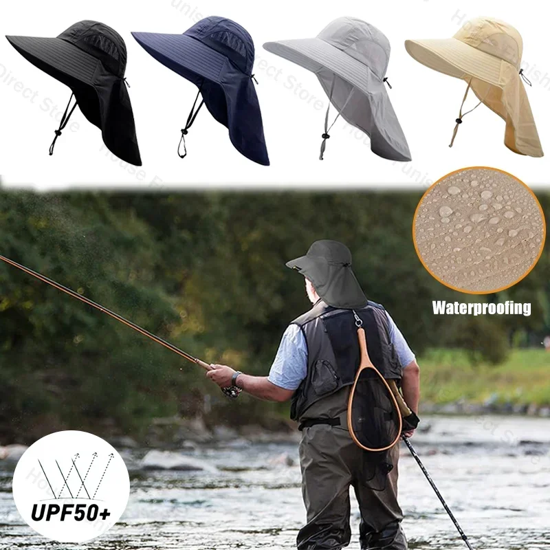 Men's Large Brim Summer Sun Hat With Neck Protector Outdoor Fishing Hat Shawl Shawl Denim Face Covering Sun Protection