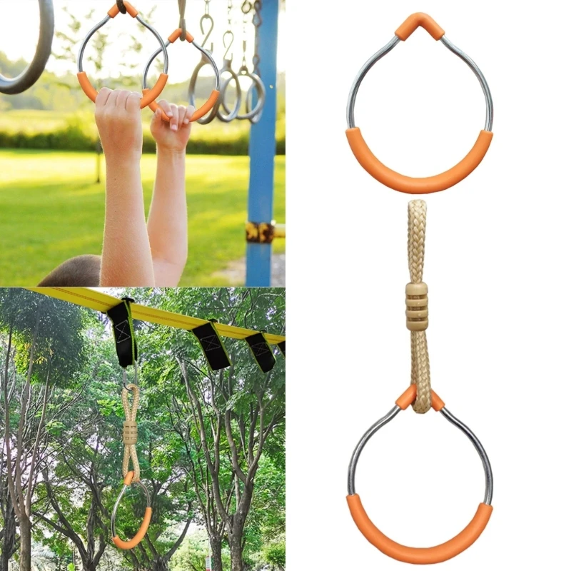 

Indoor Playground Equipment Kids Gymnastic Fitness Workout Rings Hanging Straps Rings for Kids Strength Training Rings