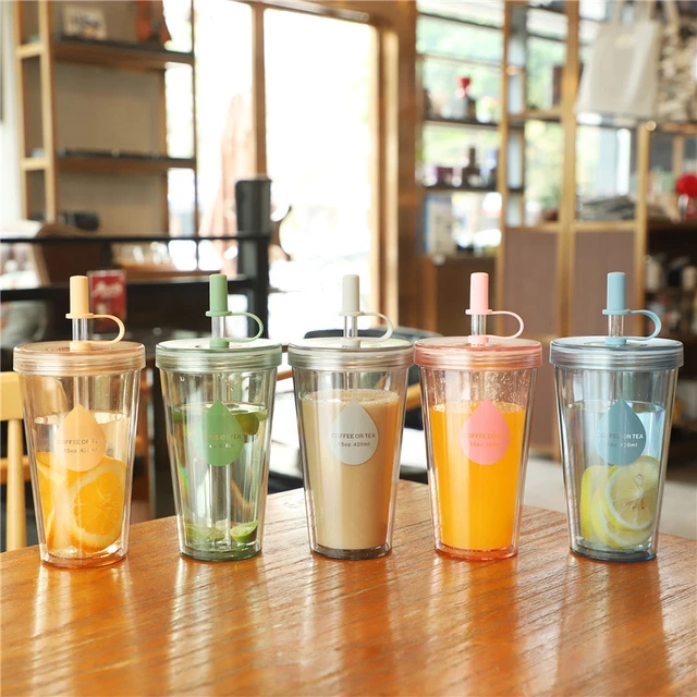 Plastic Milk Tea Tumbler Double Wall Insulated Bpa Free Coffee