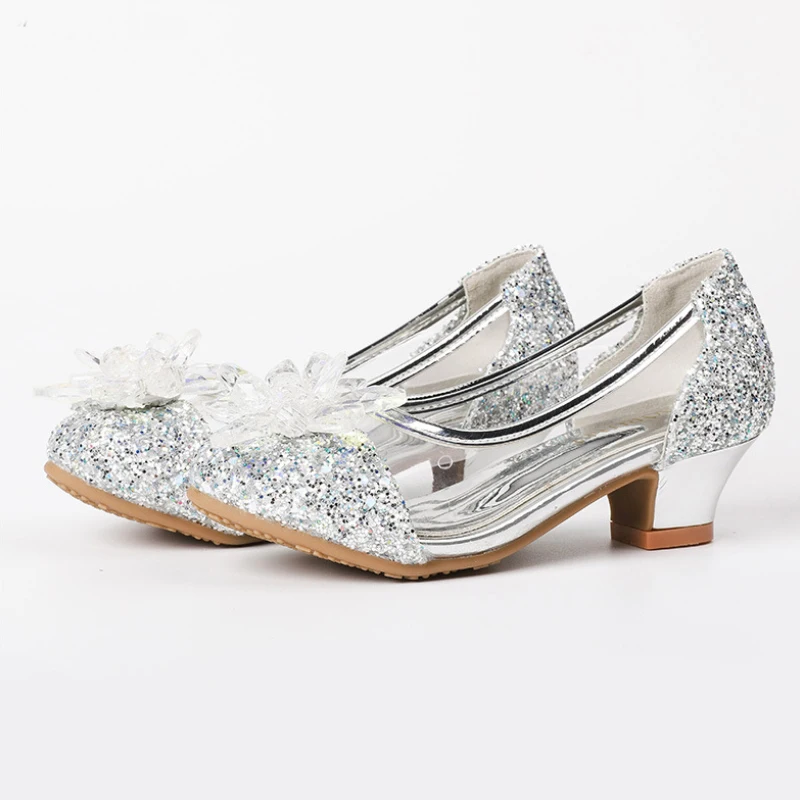 Pink Blue Princess Dance Shoes for Girls Low Heels for Kids Birthday Party Glitter Crystal Diamond Shoe Child Gown Leather Shoes 6