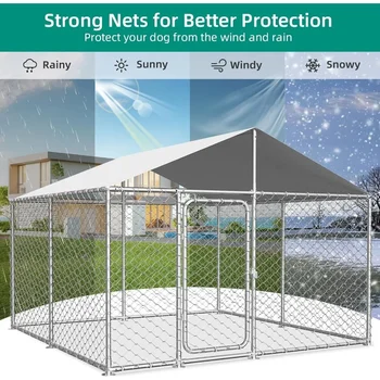 Heavy Duty Outdoor Dog Kennel with Waterproof Cover, UV-Resistant Roof, and Secure Locking Mechanism for Large Dogs 5