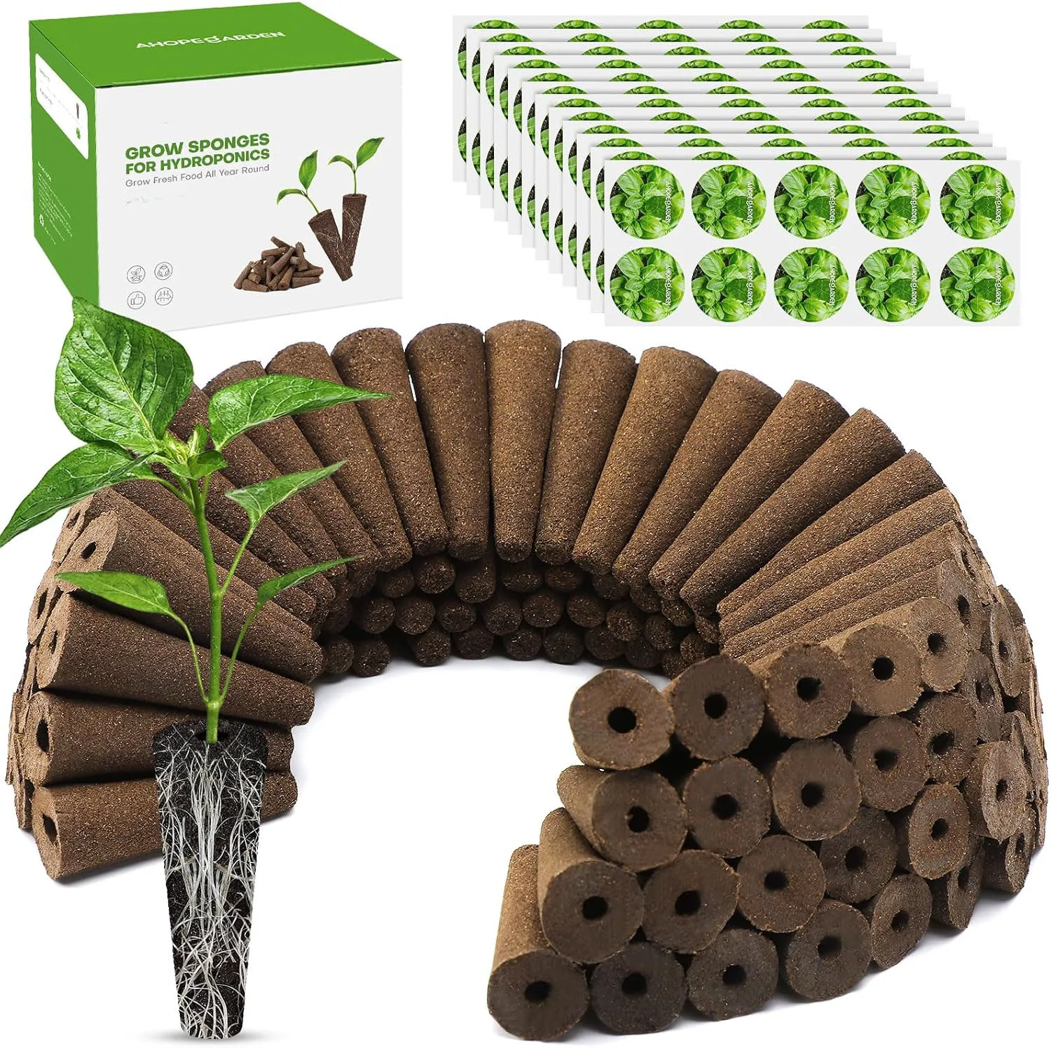 Hydroponic Pods Kit: 50 Grow Sponges with Labels