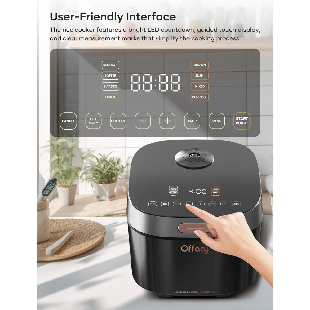Rice Cooker Maker 8 Cup Uncooked 8 Preset Programs, Smart Fuzzy Logic, LED HD Display, Auto Keep Warm, Quick Cook, Black 3