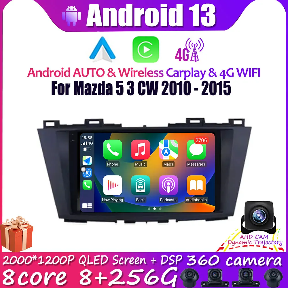 

For Mazda 5 3 CW 2010 - 2015 Car Stereo BT Head Unit Android 13 Auto Radio Player Carplay Bluetooth 4G GPS Video Wireless