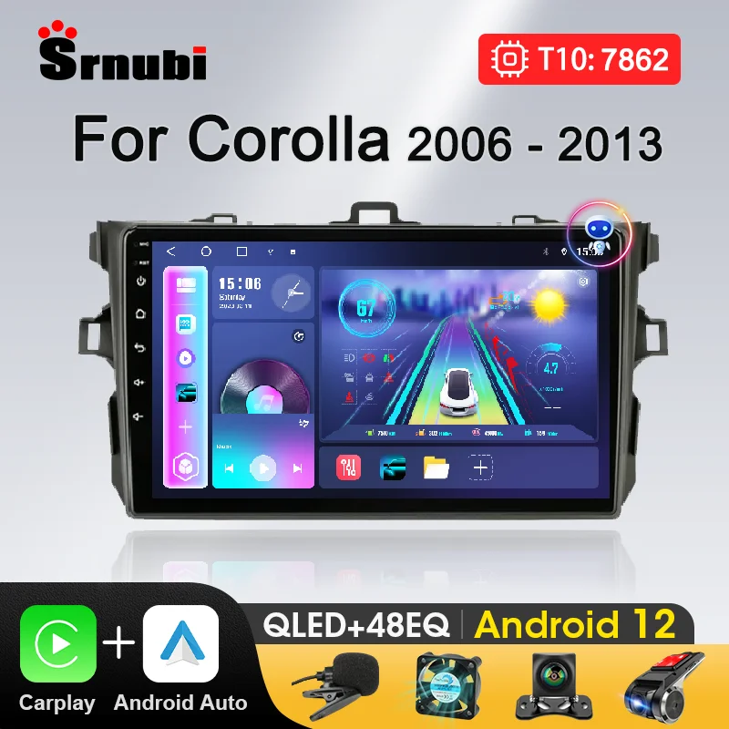 

Srnubi 9 ''Android 12 Carplay авто стерео радио для Toyota Corolla E140/150 2006-2013 GPS DSP мультимедийный плеер 2Din 4G Wifi