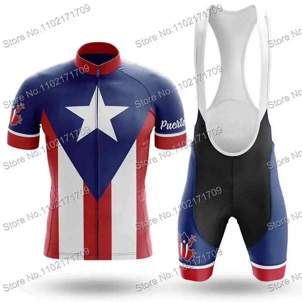 Love Puerto Rico Cycling Jersey Set Mens Cycling Clothing Summer MTB Maillot Kit Road Bike Shirts Suit Bicycle Bib Shorts