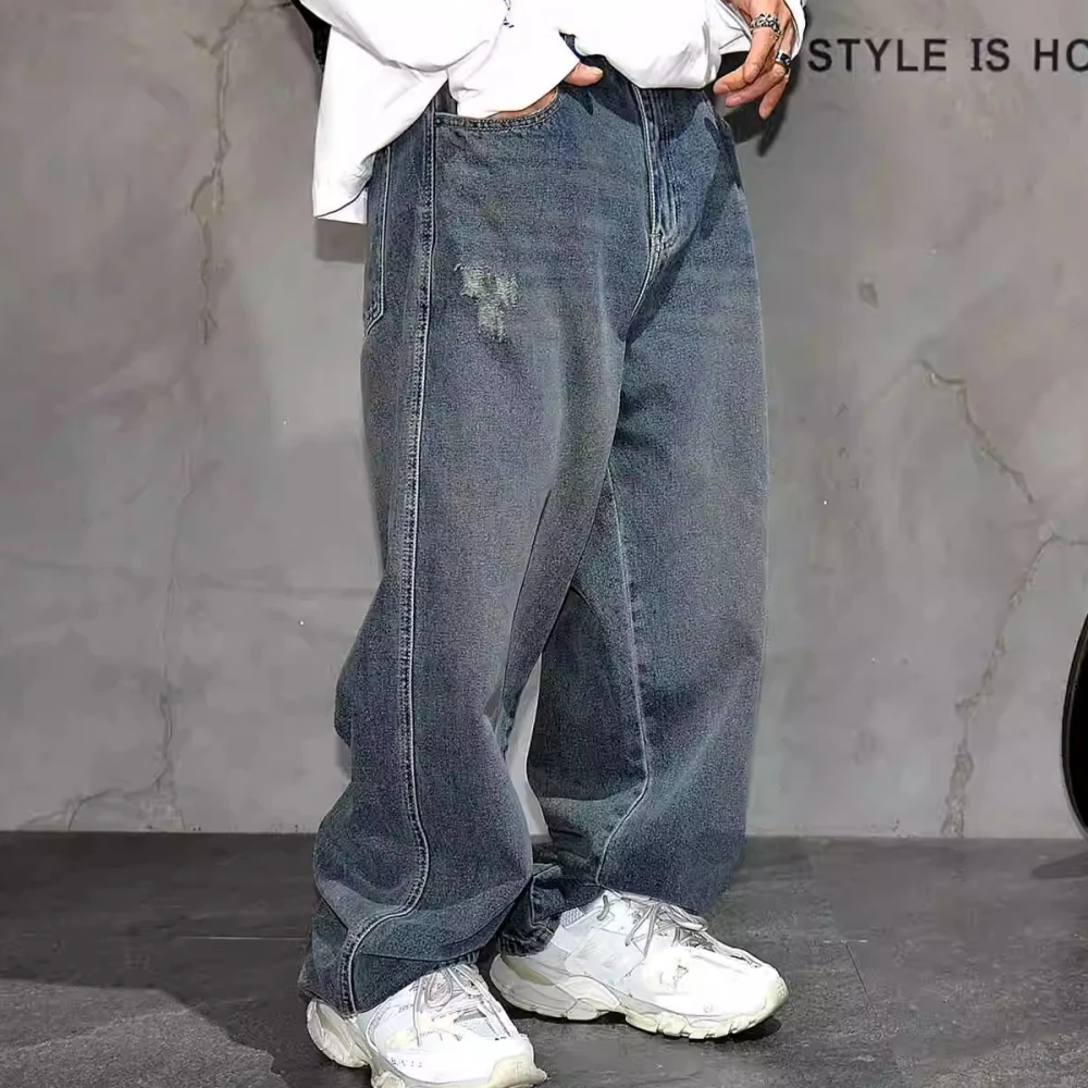 High Quality Hip Hop Stacked Baggy Jeans For Men Streetwear Denim Pants Korean Fashion Straight-Leg Trousers Harajuku Jeans Male 4