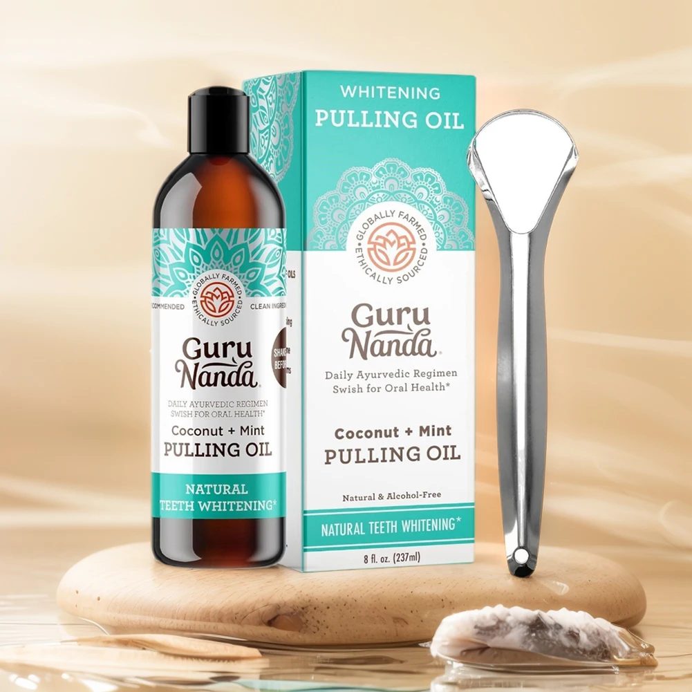 Pulling Coconut Oil Mouthwash Non Alcohol Mint Tongue Oral Clean with Tongue Scraper Fresh Oral Breath for Women Men Care teeth whitening powder