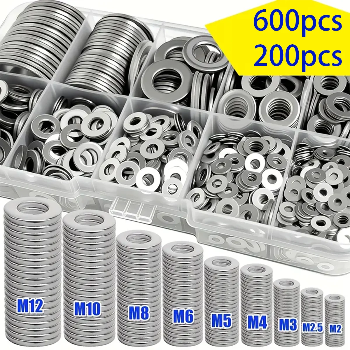 Versatile 600-Piece Stainless Steel Washer Assortment for Home, Factory, and Automotive Applications