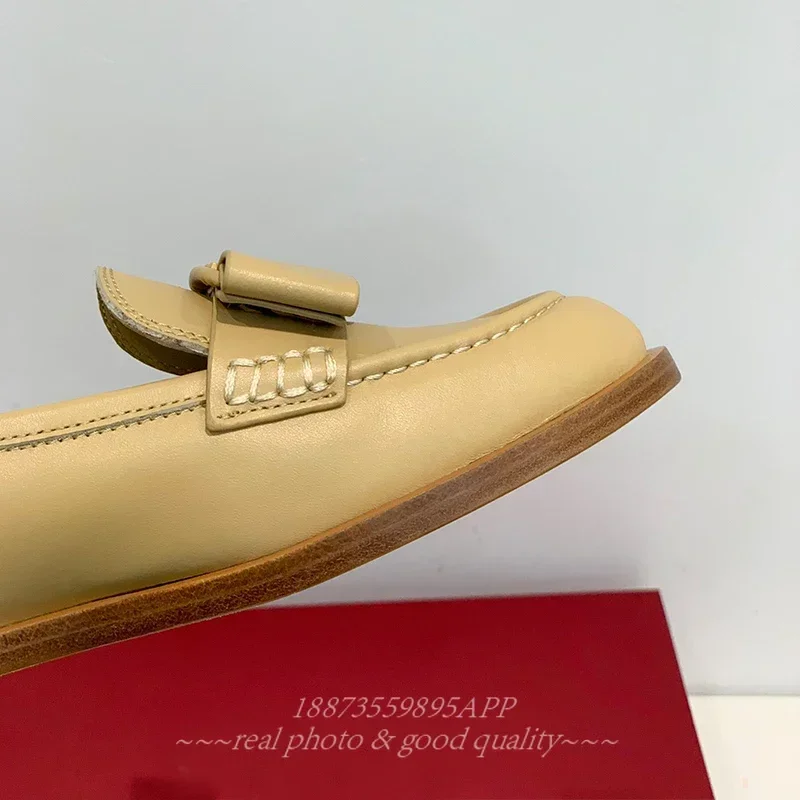2025Classic solid color round toe leather ballet flats Office women simple style leather low heel women's outdoor shoes 4