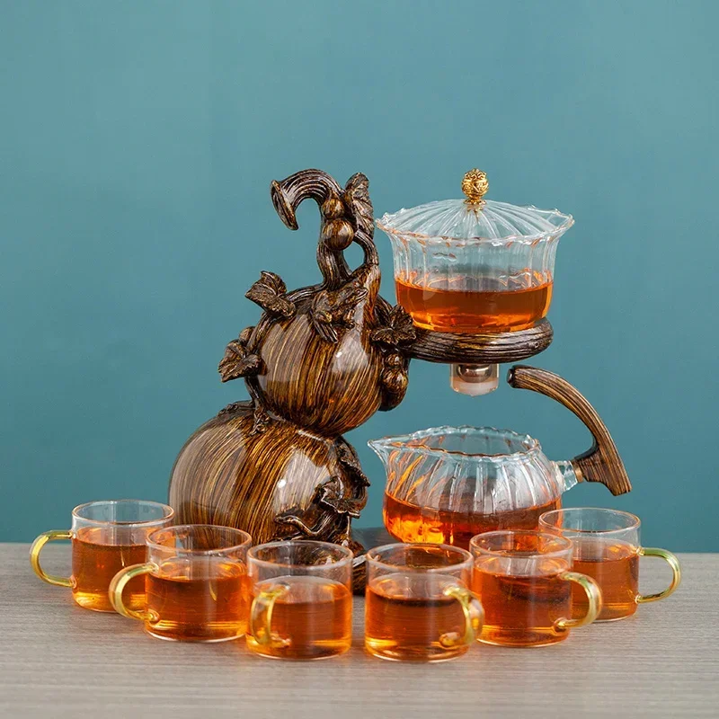 Automatic Tea Maker Lazy Kungfu Teapot Drinking Heat-Resistant Glass Tea Set Magnetic Water Diversion Rotating Cover Bowl
