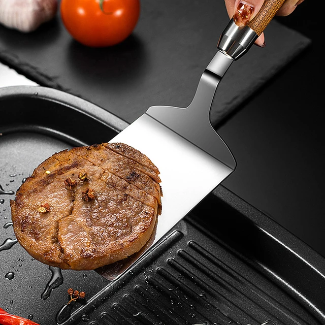 1PC Stainless Steel Steak Spatula Pancake Scraper Turner Grill Beef Fried  Pizza Shovel With Wood Handle Kitchen BBQ Tools - AliExpress