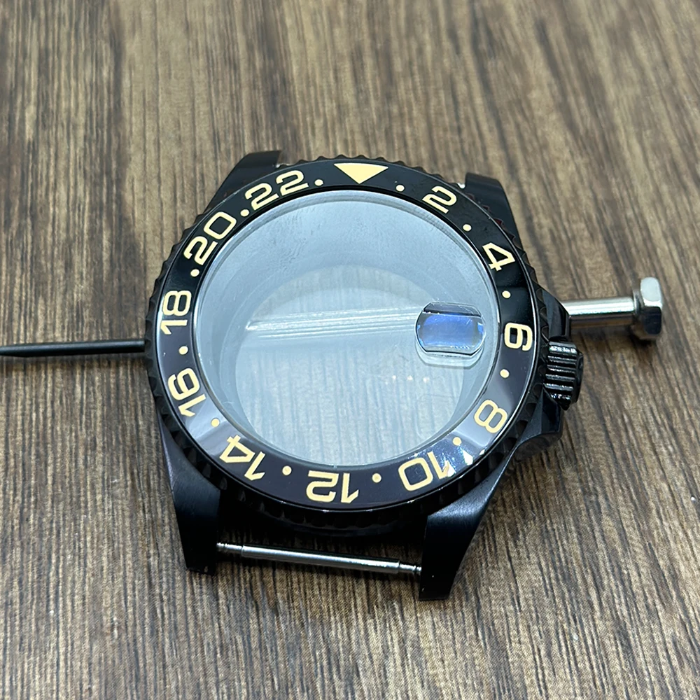 Enhanced Product Title:  
Black Finish GMT Series Bezel Watch Case with Sapphire Glass - 40mm