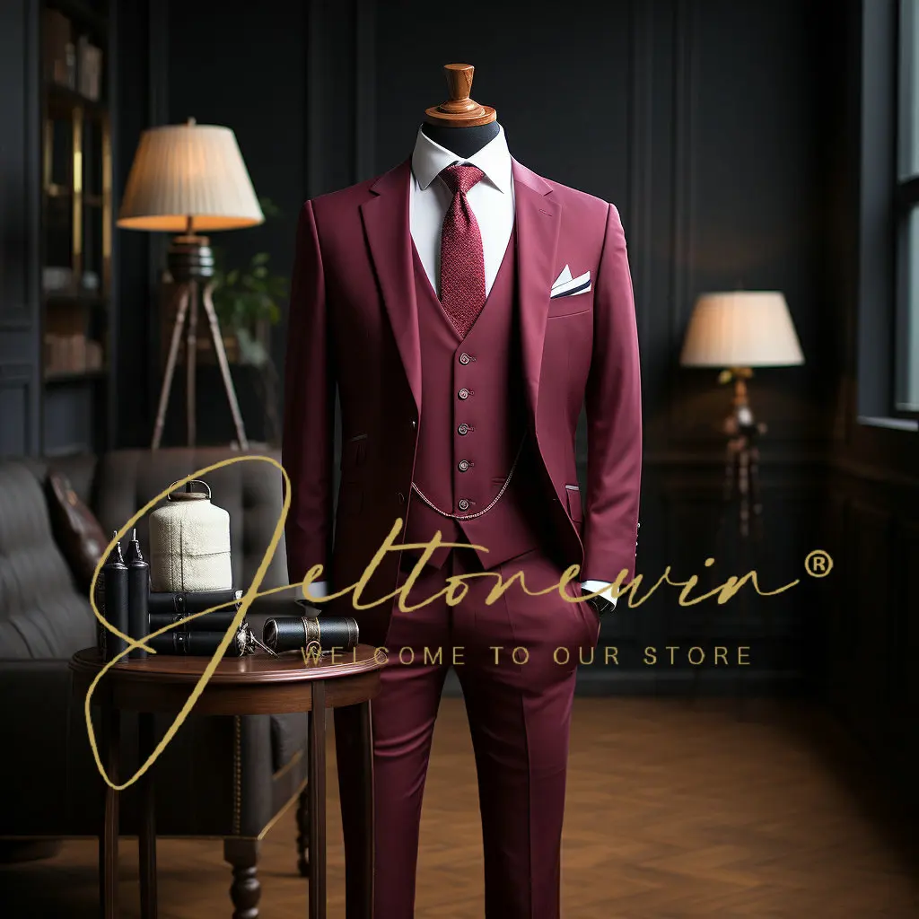 

2024 New Fashion Wedding Suits For Men 3 Pieces Formal Elegant Male Suits Groom Tuexdos Blazer+Vest+Pants Costume Homme Mariage