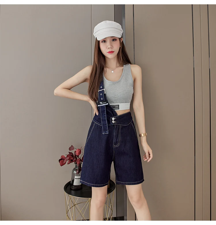 bape shorts Single Strap Design Overalls Korean Teenage Fashion Trends Sexy Denim Clothing Womens White Jeans Booty Shorts Daily Streetwear athletic shorts