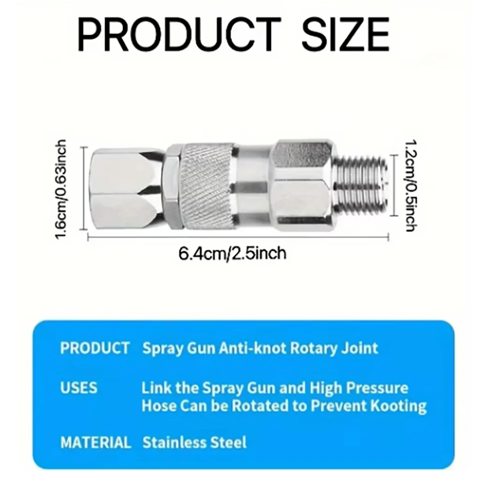 360 Degree 1/4 Turn 3/8 Inch Stainless Steel Airless High-Pressure Hose Connector, Used For Spraying Airless Hose Fittings