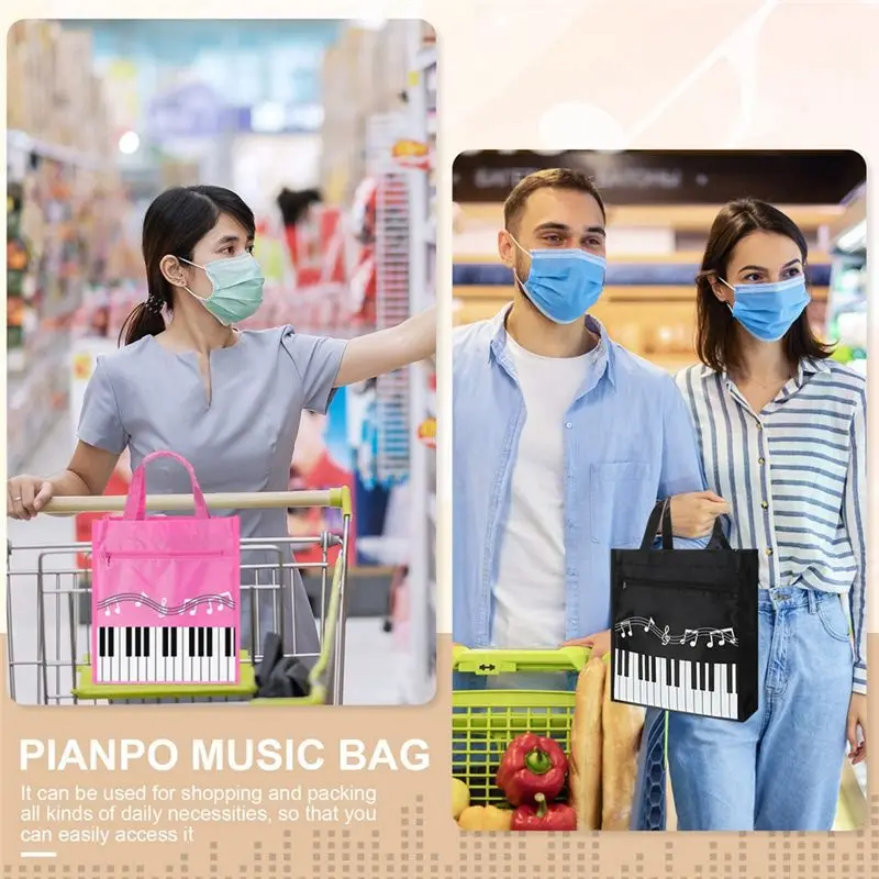 Y23A-3 Pcs 피아노 키 핸드백 작은 피아노 음악 가방 재사용 가능한 토트 백 어깨 쇼핑백 책 가방 토트 내구성