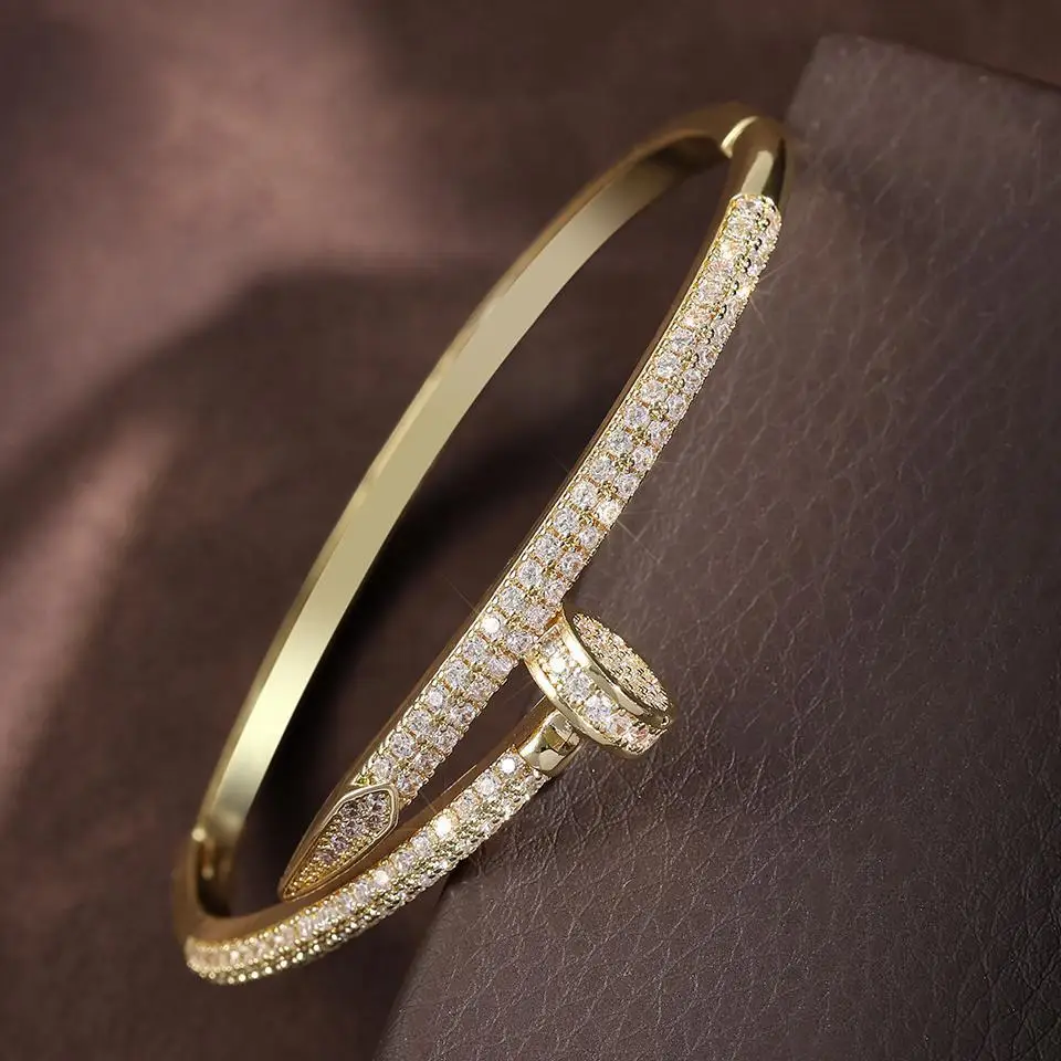 Zircon Bracelet RAKOL Zircon Nail Open Bracelet For Women Fashion Crystal Inlaid Adjustable Bracelet Party Jewelry Gift