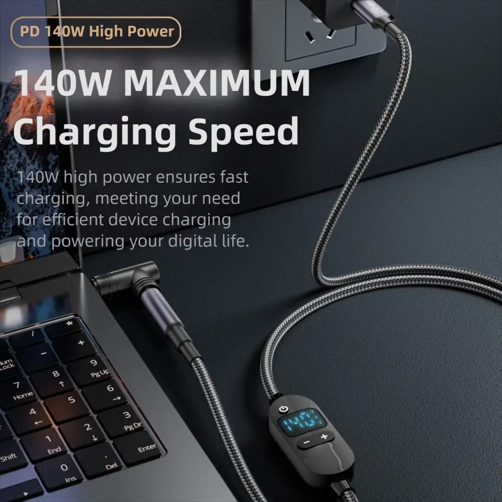 Universal Digital Display USB-C to DC Power Adapter Cable with Multiple Voltage Options and 28/34 Interchangeable Tips