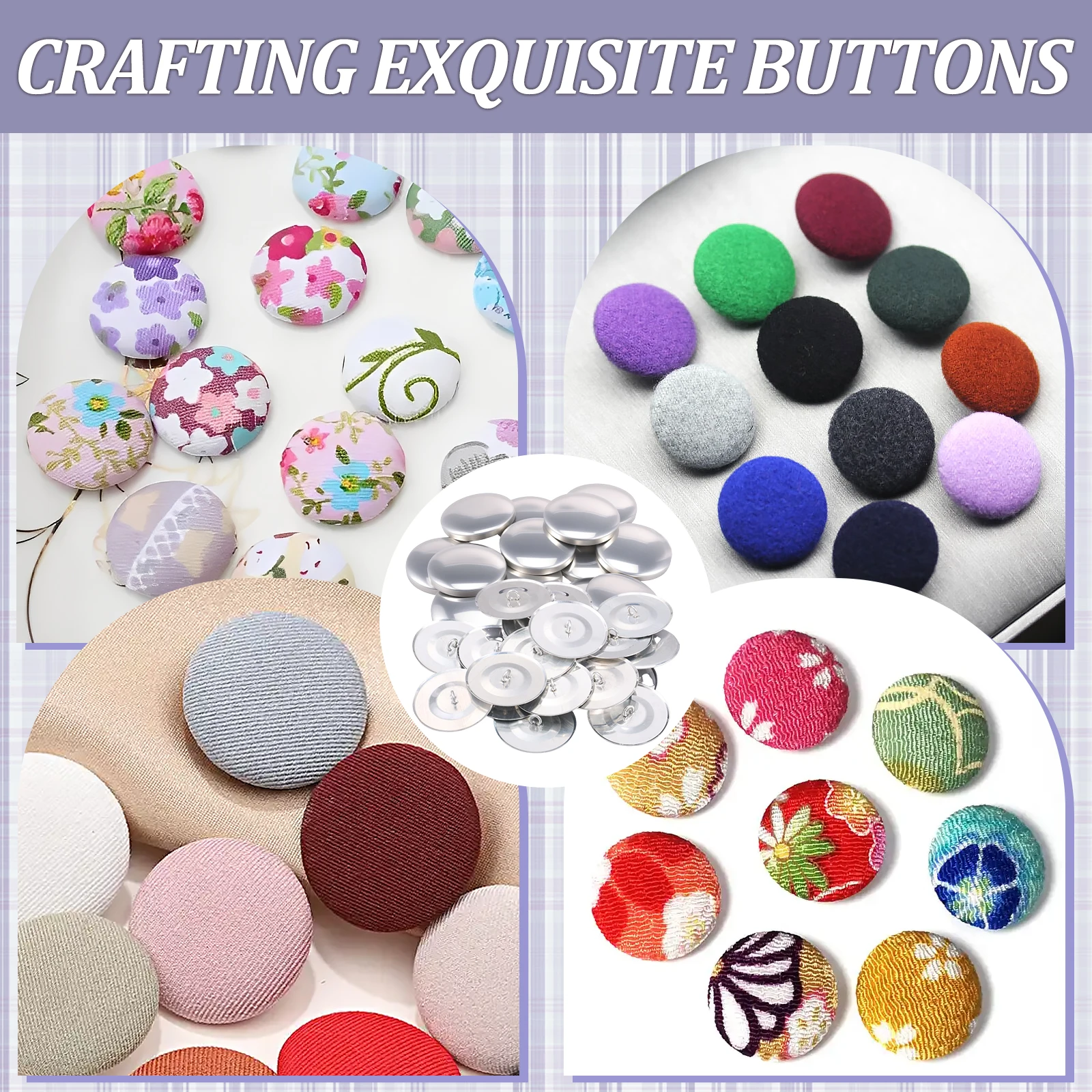 100/120Pcs Cover Button Kit 5/6 Size DIY Covered Buttons Fabric Cloth Cover Button with Fabric Cutting Template Sewing Tool