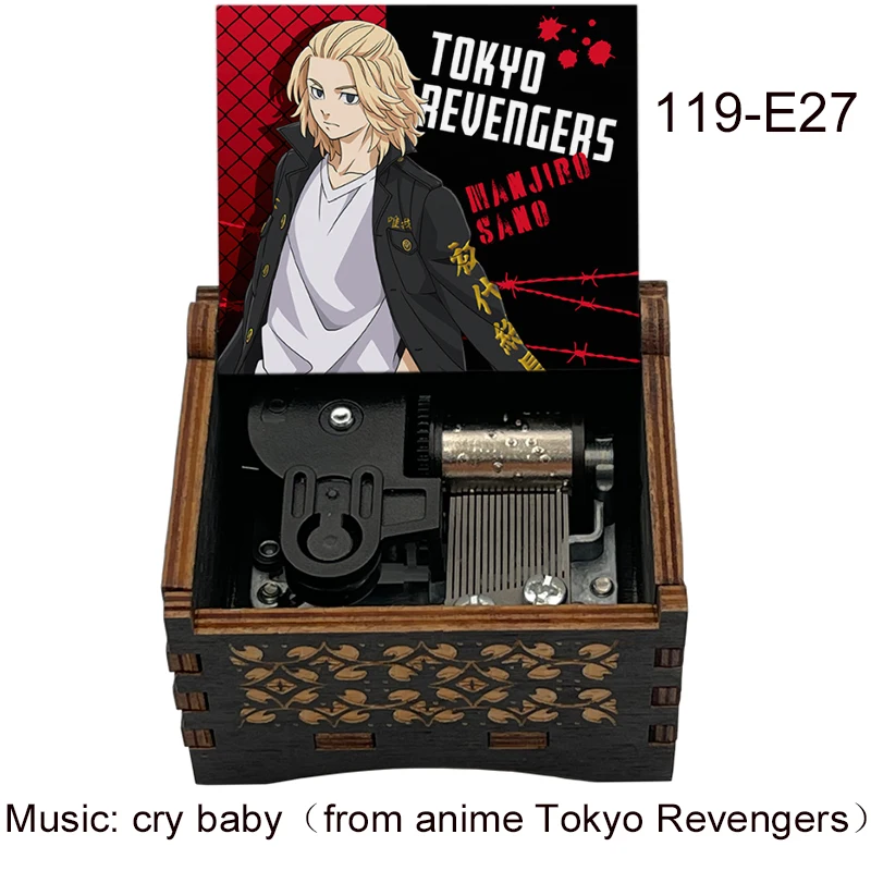 Color Print Anime Tokyo Revengers Figure Music Cry Baby Wood Mechanical Music Box for Anime Friends Birthday Children Fans Gift