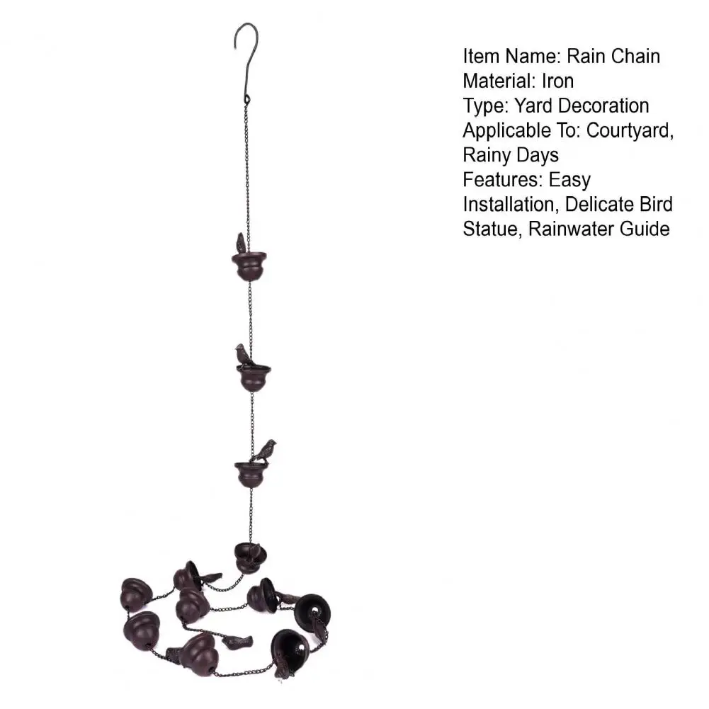 Rain Chain For Gutters Downspouts Replacing Rainwater Collector Cups With Decorative Bird Statues Metal Soothing Rain Chime
