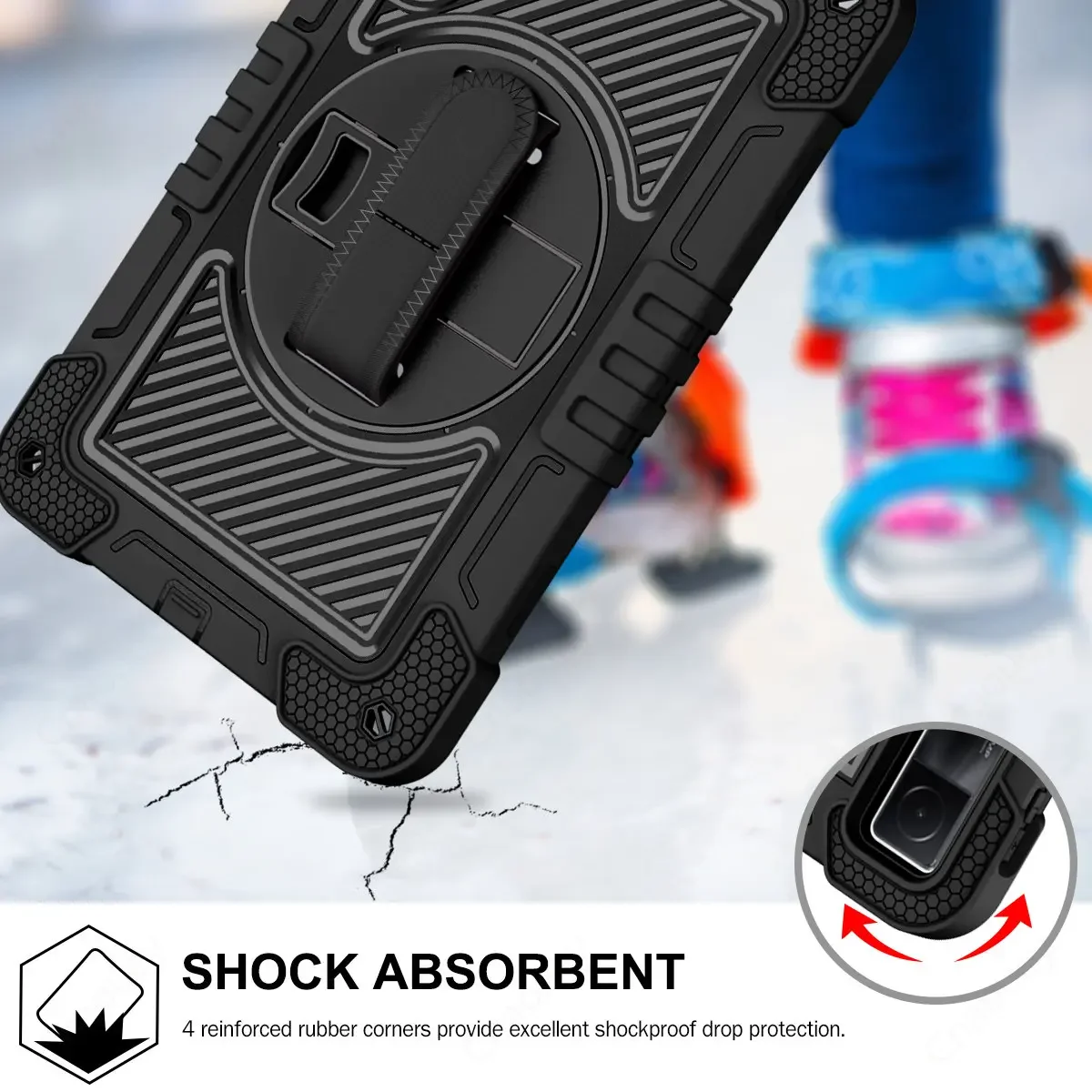 Heavy Duty Shockproof Tablet Case with Swivel Bracket, Handle, and Shoulder Strap