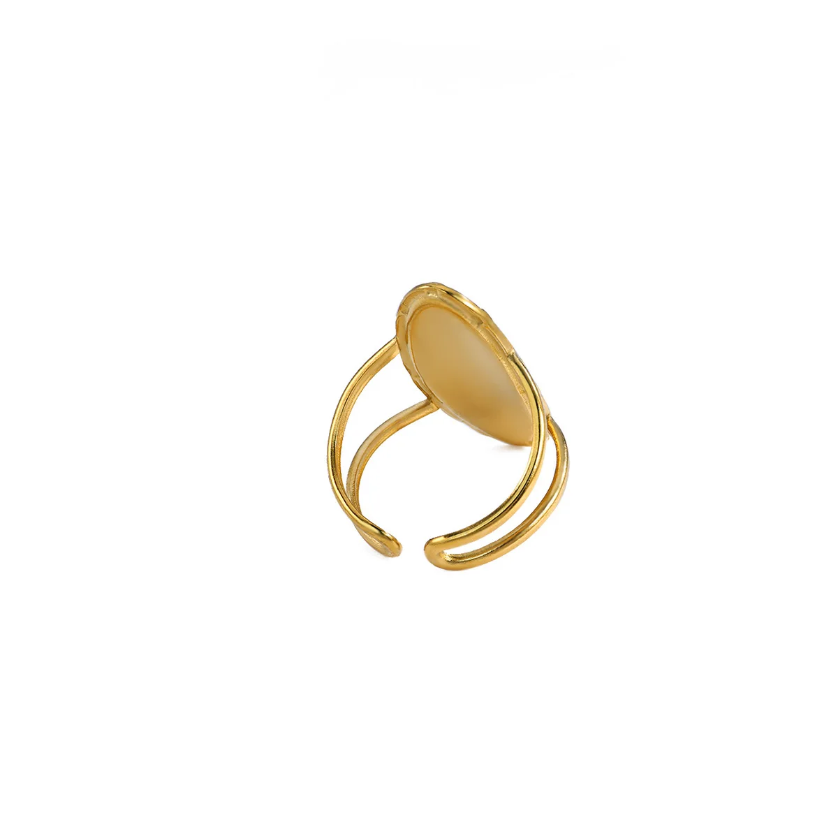 Irregular White Stone Rings for Women Gold Color Stainless Steel Oval Adjustable Ring Aesthetic Party Trendy Jewelry Gift