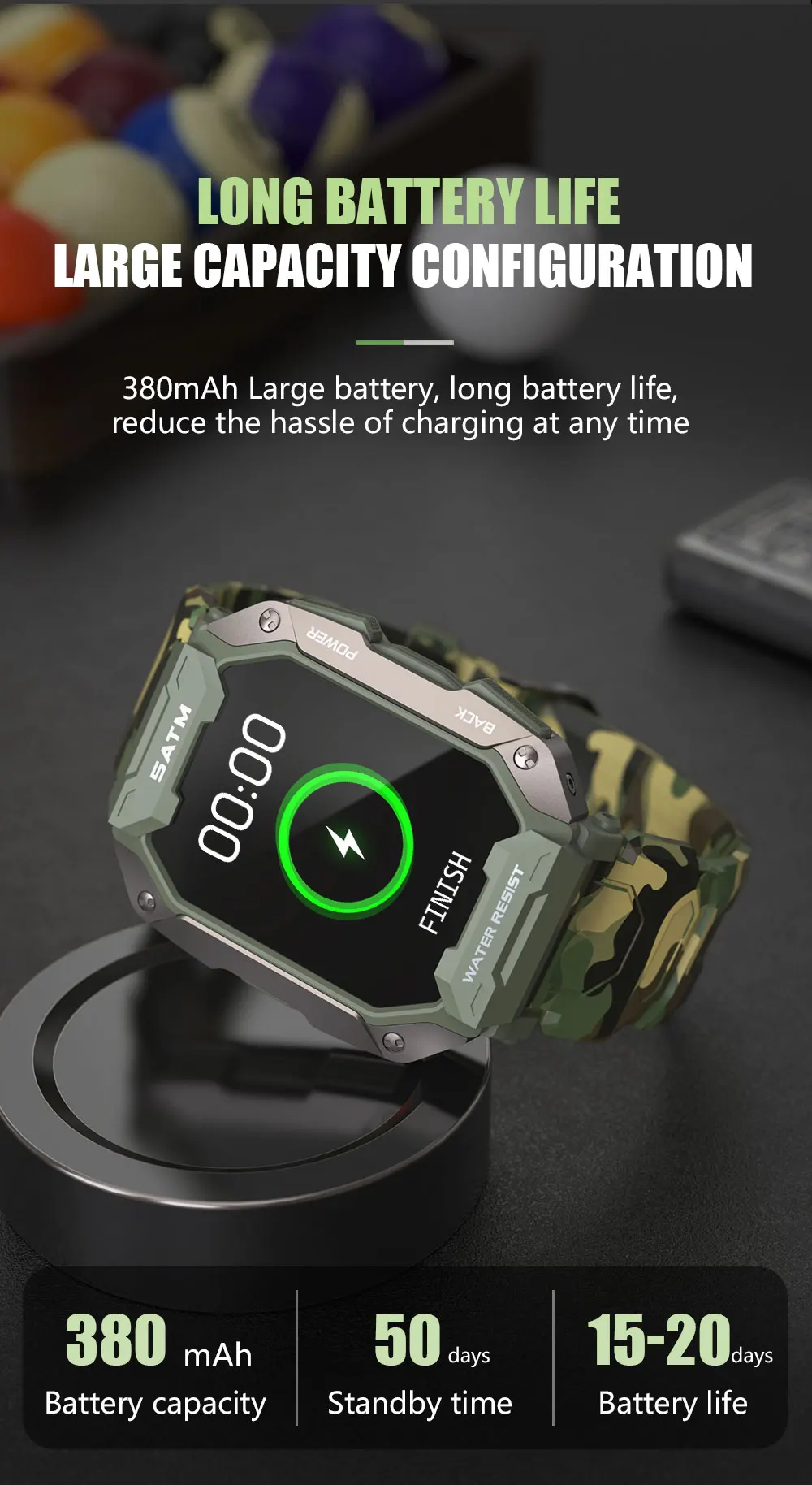 KALOSTE Smart Watch 2022 New Outdoor Sport Smart Watches Heart Rate Blood Pressure 5ATM Waterproof Bluetooth Smartwatch For Mens