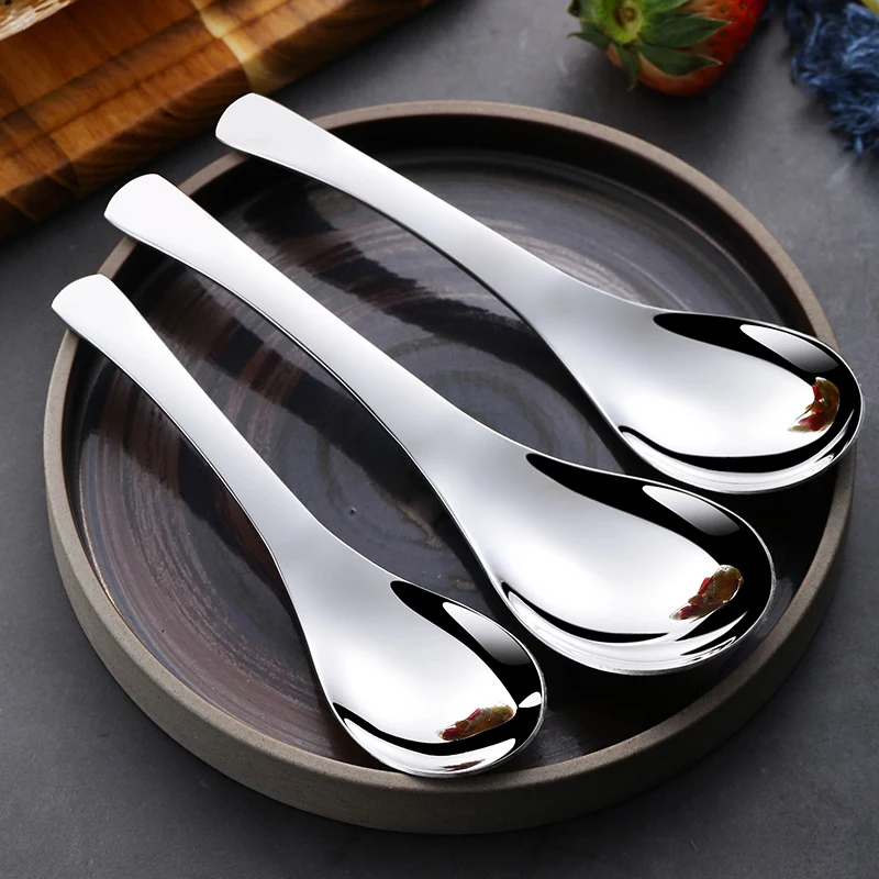 3PcsStainlessSteelSpoonsShortHandleSoupSpoonSetLargeSmall