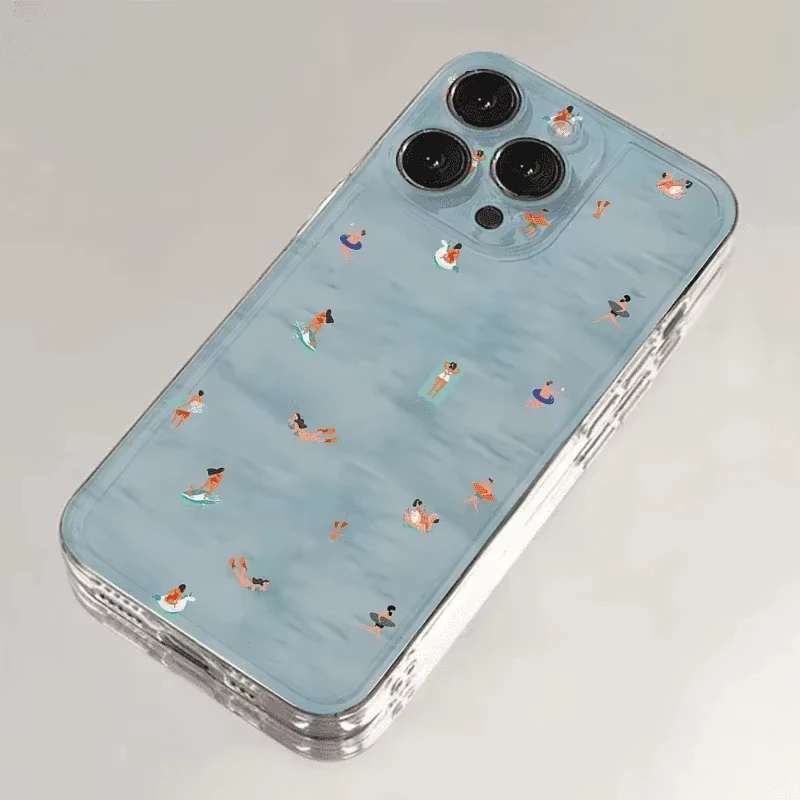Summer Swimming Pattern Shockproof Clear Phone Case - Soft Bumper Back Cover
