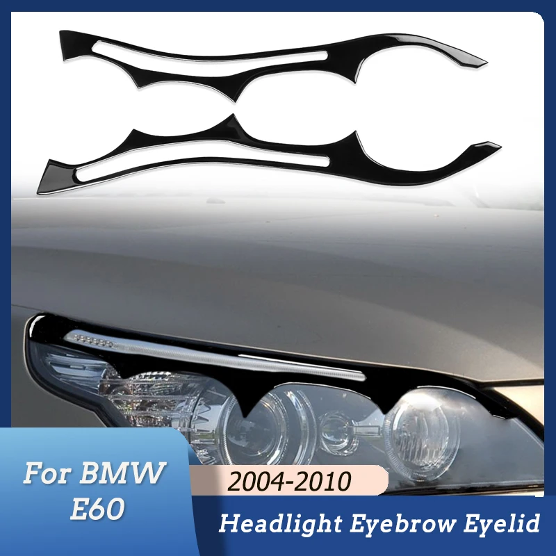 2pcs Gloss Black Front Headlights Eyebrows Eyelids Car Stickers Trim
