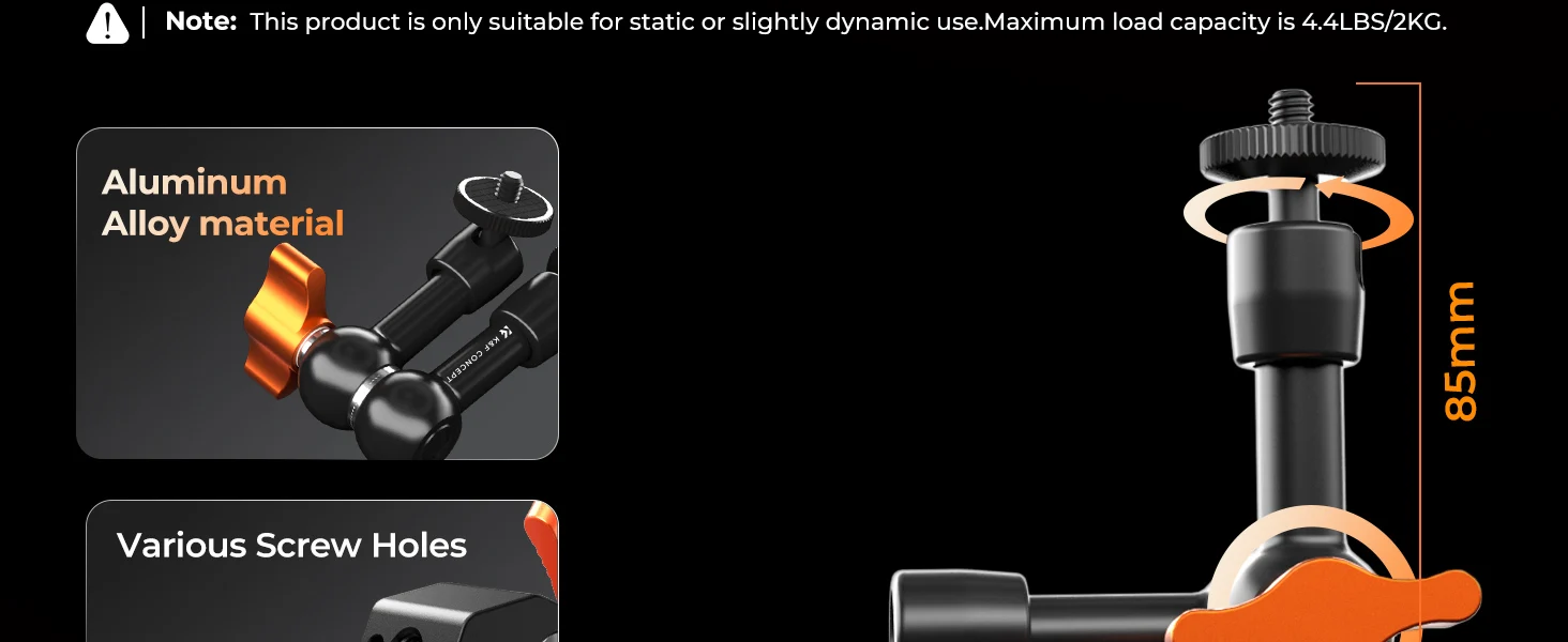 K&F CONCEPT Magic Arm Klemme mit Super Clamp 360 ° Kugelkopf-Gelenkarm 6 Zoll Mini-Arm für Monitor, LED-Licht, Action-Kamera, Blitz – Detail 5