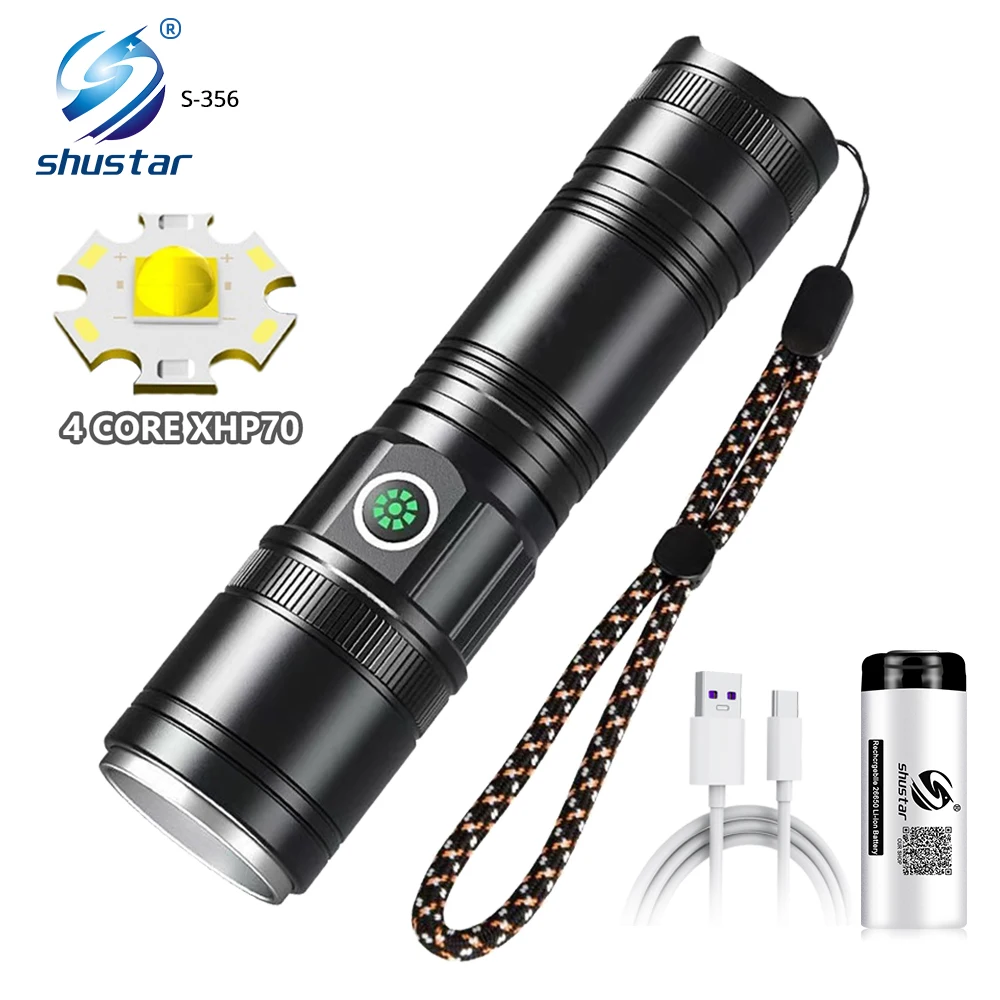 

Camping Fishing LED Flashlight High Power XHP70 Outdoor Torch Waterproof Zoom Lantern USB Rechargeable 3 Modes 18650 Light