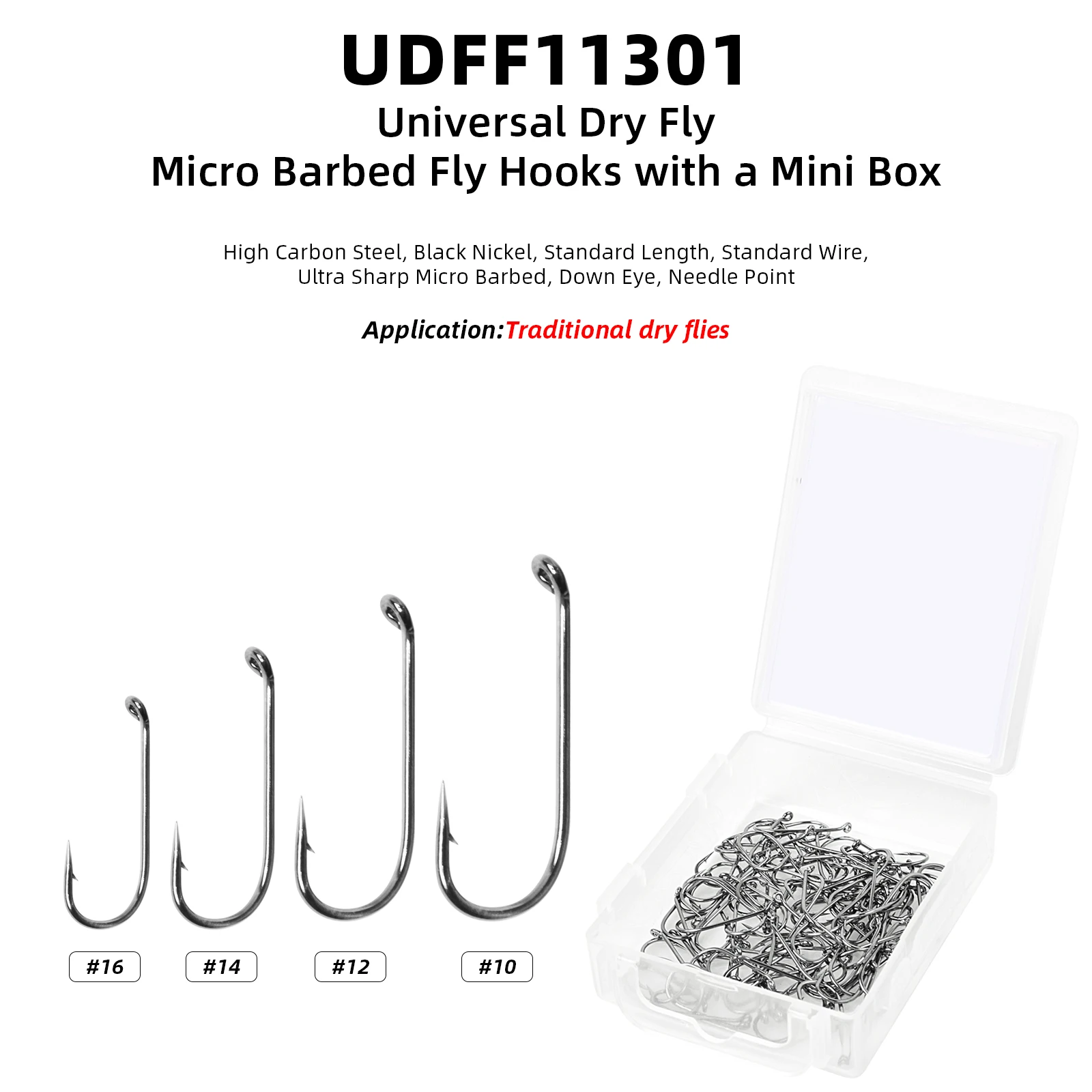 SF Standard Dry Fly Fishing Hooks with Mini Storage Box #12#14#16#18#20  100Pcs