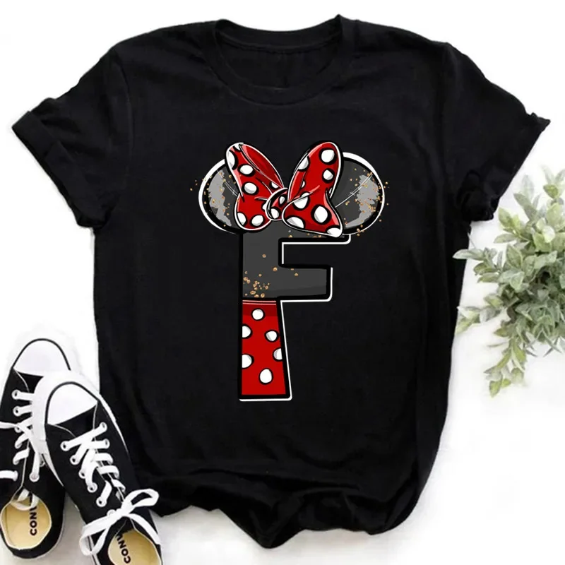 thumbnail image 1 of Ropa de verano de manga corta de Disney para niños, camisetas de algodón con estampado de letras de Minnie Mouse, camisetas de la AZ para niños, camisetas Y2k para niños y niñas, 1 of 5