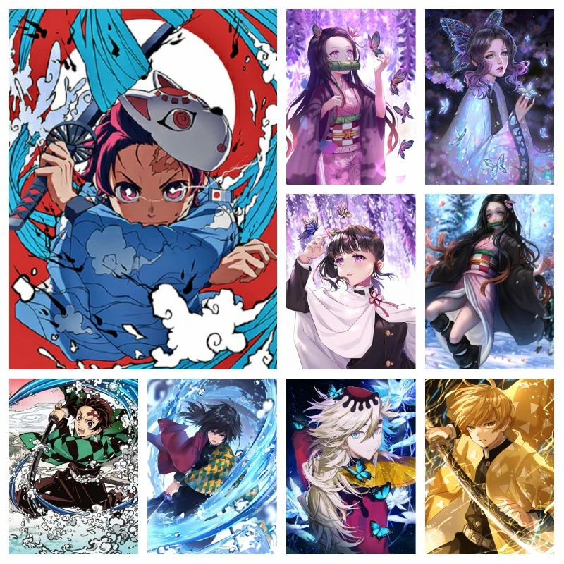 Anime Demônio Slayer Kits De Pintura Diamante Kimetsu Não Yaiba